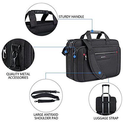 VANKEAN 17.3" Expandable Waterproof Laptop Briefcase for Travel & Business | Multi Functional Compartment,Padded Shoulder Strap,Convenient Luggage Strap,Water-Repellent Fabric,Padded Laptop Compartment - color: Black-red, size: 17.3 Inch