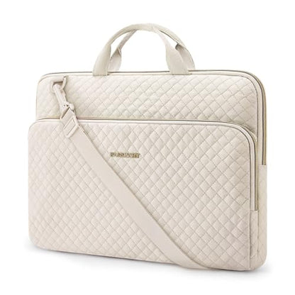 BAGSMART Laptop Sleeve 15-15.6 inch Case Protective Water-Resistant | Lightweight Laptop Bag for Women with Pocket and Handle, Compatible with MacBook, HP, Dell, Acer and Asus notebooks - color: Beige-Shoulder Strap, size: 15.6 Inch