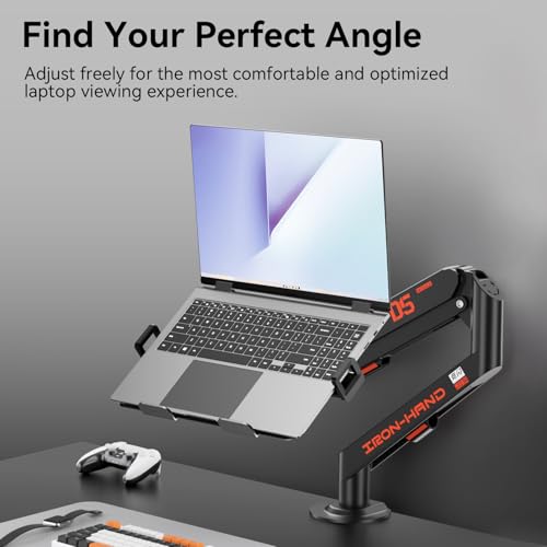 JINRAIKO Laptop Mount for Desk (11.3"-17.3"), 360° Rotating Foldable Laptops Arm Mount with Gas Spring, Heavy Duty Aluminum Adjustable Laptop Stand with Clamp/Grommet (White) - color: WHITE