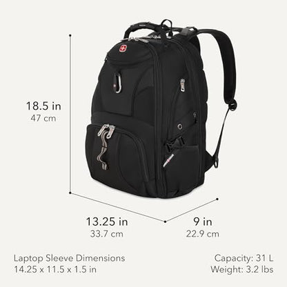 SWISSGEAR 1900 ScanSmart Laptop Backpack, Fits Most 17-Inch Laptops, TSA-Friendly Lay-Flat Design, RFID Protection, and Tablet Pocket, Black, 31L, 18.5-Inch - color: Black