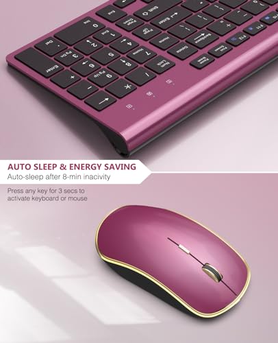 Wireless Keyboard Mouse Combo,J JOYACCESS 2.4G Compact and Ultra Slim Wireless Keyboard and Mouse for Windows, Computer, Desktop, PC, MacBook Air, Laptop-Wine Red - color: wine red