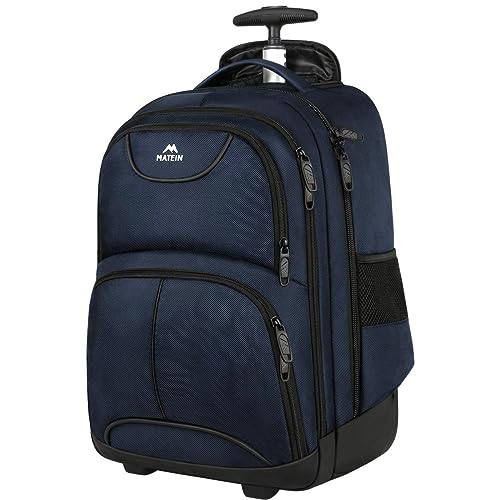 MATEIN Backpack with Wheels, Travel-friendly Rolling Laptop Backpack for Men Women, Freewheel Carry on Luggage Business bag, Compact College Trolley Suitcase Computer Bag fit 17 inch Notebook, Blue | Backpack with Wheels, 17 inch Laptop Backpack, 36 L Mai