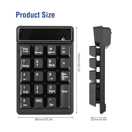 RaceGT Bluetooth Number pad, 19-Keys Wireless Numeric Keypad, Portable Mini Multi-Function Accounting Number Keypad Keyboard Extensions for Laptop/Desktop/Notebook - color: 19-keys