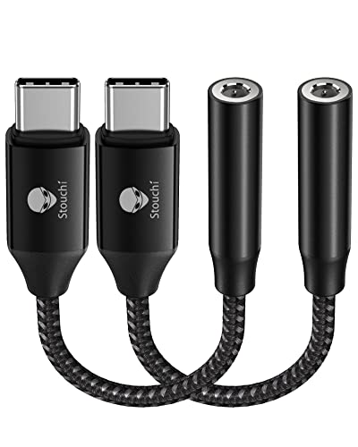 Stouchi USB C to 3.5mm Dongle Adapter, Type C Headphone Audio Jack Cable Cord Hi-Fi DAC Chip for iPhone 17/16 /15, Pixel 9/8 /7/6, iPad, Samsung Galaxy S25 S24 S23 Ultra (2, Black, 0.38ft*2) - color: Black, size: 0.38ft*2