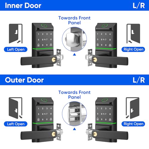 Smart Fingerprint Door Lock Handle, 7-in-1 Keypad Keyless Deadbolt | Smart Auto Lock Door with Phone/Watch App Control, Bluetooth Entry Door Lock, TT Lock APP Control, Reversible Handle - color: Black Keypad Lock with Handle