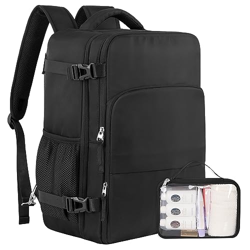 Sinaliy Travel Backpack, Carry on Flight approved Travel Bag with Multi-Pockets, Waterproof 17.3inch Laptop Backpack for Men Women, Black | Waterproof 17.3 Inch Laptop Backpack with Multi-Pockets, Personal Item Travel Bag for Men for Work, College, Busine