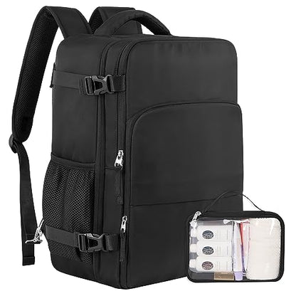 Sinaliy Travel Backpack, Carry on Flight approved Travel Bag with Multi-Pockets, Waterproof 17.3inch Laptop Backpack for Men Women, Black | Waterproof 17.3 Inch Laptop Backpack with Multi-Pockets, Personal Item Travel Bag for Men for Work, College, Busine
