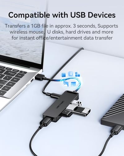 VENTION USB 3.0 Hub for Laptop- Multi USB Port Splitter, Ultra-Slim USB Extender Adapter, 4 Ports Fast Data Transfer for Laptop, MacBook, Printer, PS4, PC, Flash Drive, HDD, Wireless Mouse/Keyboard - size: 0.5FT, style: USB 3.0 5Gbps