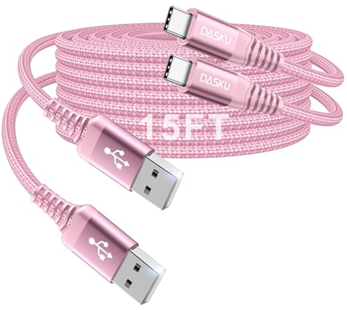 USB to USB C Cable [15FT 2Pack], Long USB C Cable 3A Fast Charging, USBA to | USBC Cable Nylon Braided Durable USB to C Cable for iPhone 17 16 15 Pro Max/16e, Galaxy S25 S24 S23 S22 Plus and More-Pink - color: Pink, size: 15FT 2Pack, style: USB A to USB C
