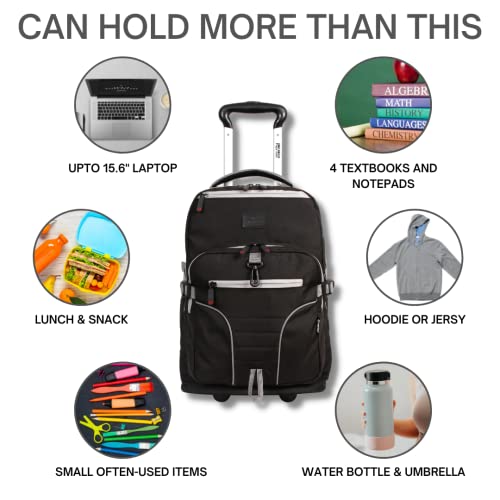 J World Lunar Rolling Backpack. Laptop Bag With Wheels. Wheeled Carry-On Travel Luggage, Black, 19.5 x 13 x 8 Inches - color: Black