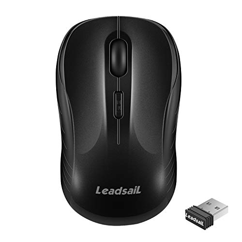 LeadsaiL Wireless Mouse Silent 2.4G USB Computer Compact Optical Cordless Mini Quiet Mice, Noiseless, 4 Buttons, 3 Adjustable DPI Mobile for PC/Laptop/Windows/Mac/Linux - color: Black