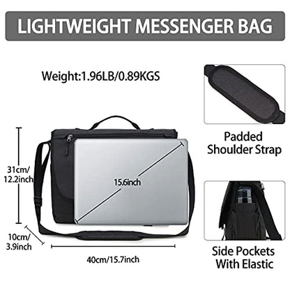 RAVUO Messenger Bag for Men, Water Resistant Lightweight Satchel 15.6 17 Inch Laptop Bags Shoulder Bookbag - color: 15.6 Inch-black