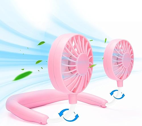 JUANANIUG Portable Neck Fan Rechargeable Personal HandFree Fan Mini USB Wearable Neckband Sport Fan 3 Speed Adjustable 360 Degrees Rotation Perfect for Working Traveling Office Reading (Pink) - color: Pink