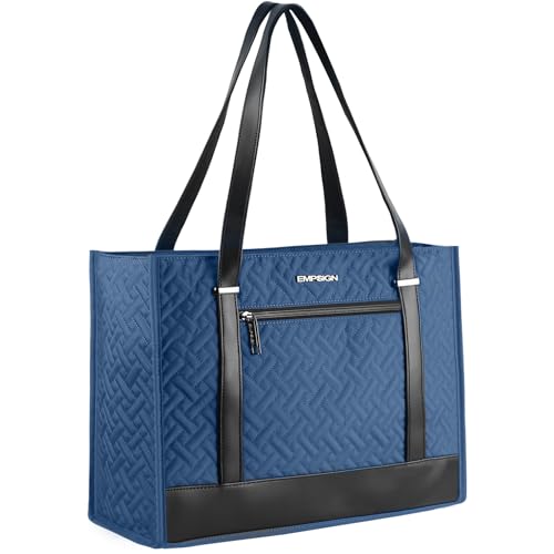 EMPSIGN Laptop Tote Bag for Women 16 Inch, Stylish Computer Shoulder Tote Bag for Work, Large Capacity Quilted Laptop Briefcase, Waterproof Women Business Office Bag, Quilted Haze Blue - color: Quilted Haze Blue