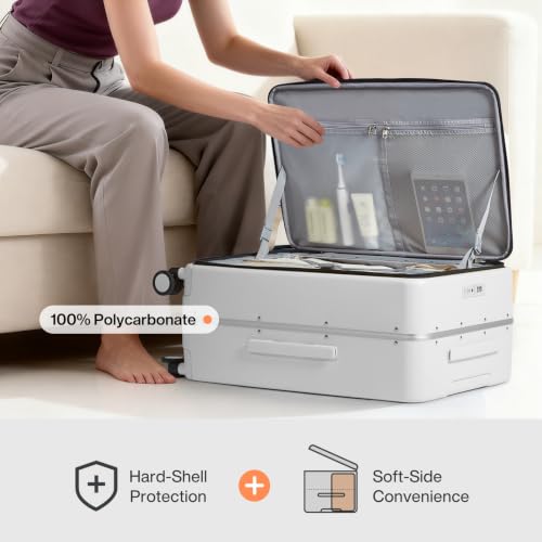 mixi 26 Inch Large Checked Luggage PC Hard Shell Suitcase Top Opening Aluminum Frame Travel Suitcases with Wheels, Smoke White - color: Smoke White, size: 26 Inch