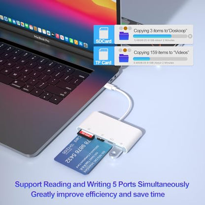 5-in-1 Multi USB C SD/TF/Smart Card Slot+USB OTG Memory Card Reader for iPhone 16/iPad Pro，DOD Military Common Access CAC Smart ID Card Reader for iPhone 16 15/iPad Pro/Mac/Samsung/Laptop/Tablets - color: white