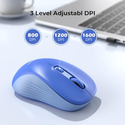 seenda Bluetooth Wireless Mouse, Dual Mode, Quiet 1600 DPI, Blue | Dual-mode Bluetooth and 2.4G USB mouse with quiet clicks, smooth tracking, ergonomic design, and 12-Months battery life - color: Blue