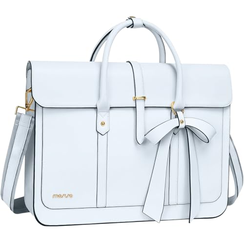 MOSISO Laptop Bag for Women, PU Leather Laptop Shoulder Bags | Messenger Bags Convertible Backpack Casual Handbag Work Briefcase Travel Computer Bag with Bowknot - color: Sky Blue, size: 16 inch