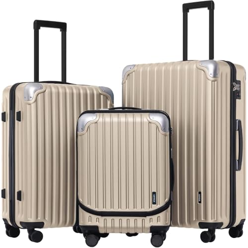 LEVEL8 Grace Luggage Sets Hardshell Suitcase with Wheels, Sturdy Large Suitcase Tsa Lock 20 Inch Expandable Carry on 24 Inch 28 Inch Checked Luggage, 3-Piece Set (20/24/28), Champagne - color: Champagne, size: 3-Piece Set (20/24/28)