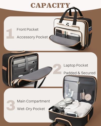 Rolling Puffer Laptop Bag, Rolling Briefcase for Women, Wheeled 16 Inch Computer Bag, Water Resistant Stylish Overnight Underseat Carry On Luggage with Wheels for Work Travel Business,Beige Brown - color: Saffiano Beige Brown