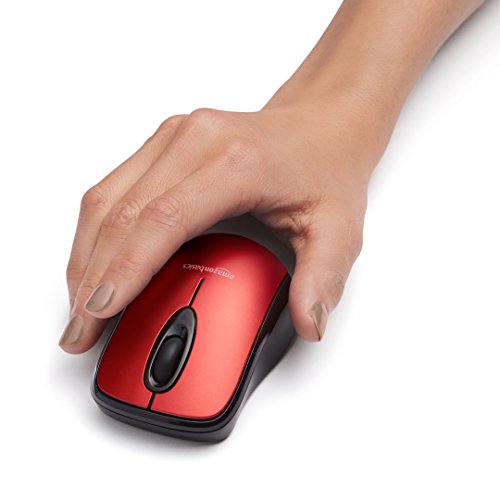 Amazon Basics 2.4 GHz Optical Wireless Mouse for Laptop and Computer, USB Nano Receiver, Red - color: Red, style: 1-Pack