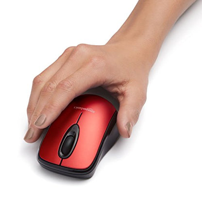 Amazon Basics 2.4 GHz Optical Wireless Mouse for Laptop and Computer, USB Nano Receiver, Red - color: Red, style: 1-Pack