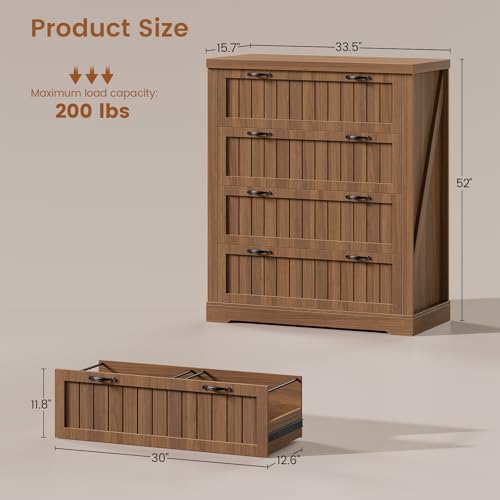 SEDETA Farmhouse 4 Drawer File Cabinet, Filing Cabinet for Home Office, Wood Office File Cabinets for Letter/Legal/A4 Size, File Cabinet Organizer with Printer Stand for Study Room, Living Room, Brown - color: Brown, size: 4 Drawers