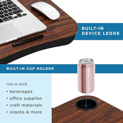 LAPGEAR Cup Holder Lap Desk – Espresso Woodgrain, Fits 14” Laptops - color: Espresso Woodgrain