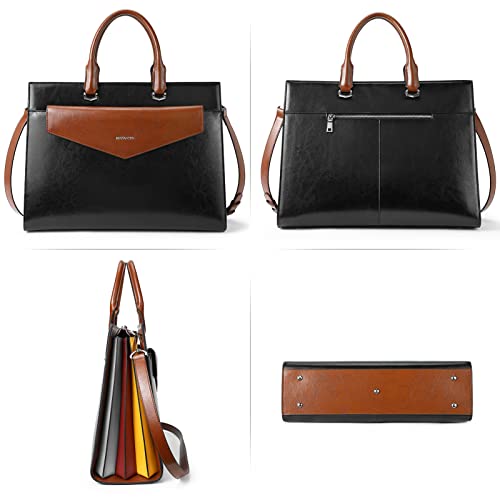 BOSTANTEN Briefcase for Women Laptop Tote 15.6 Inch Genuine Leather Handbag Work Bag Beige - color: D-black&brown