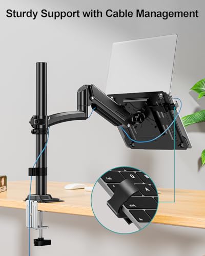 MOUNT PRO Laptop Arm Desk Mount, Single Monitor Stand with VESA Laptop Tray, Adjustable Lap Top Holder for Max 22lbs 17" Notebook & 32" Computer Screen, Swivel Notebook Bracket, Clamp on/Grommet Base - size: With Pole