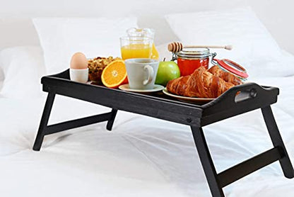 Bed Tray Table with Folding Legs Wooden Serving Breakfast in Bed or Use As a, Platter, TV Table Laptop Computer Tray Snack Tray Large Size - color: Black-large