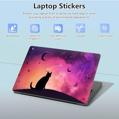 Universal Laptop Skin Sticker with 2 Wrist Pad Skins, Waterproof Scratch Resistant Vinyl Laptop Cover Decal, Cut to Fit for 11–15.6 Inch MacBook HP Dell Lenovo, Cat Purple Sky - color: Cat Purple Sky