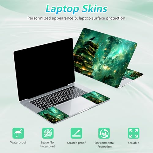 Laptop Skin Sticker Decal 12"-15.6" Universal Laptop/Notebook/Netbook Vinyl - Waterproof Scratch Resistant,Fits HP Dell Lenovo MacBook,2 Free Wrist Pads,Easy Apply & Remove,Green Glitter Book - color: Green Glitter Book
