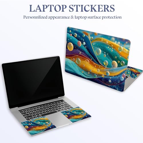Universal Laptop Skin Sticker Decal,15.6 Inch Laptop Vinyl Cover for 13" 14" 15.6" Laptop,Scratch-Resistant Waterproof Protector Wrap,Reusable with Wrist Pads,Abstract Bubbles & Waves - color: Abstract Bubbles & Waves