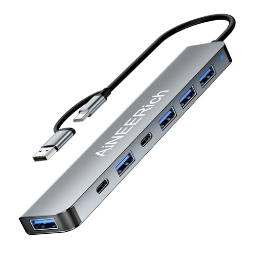 USB Type C Hub Extender 5 USB Ports,2 Type C Ports | 7-in-1 USB Splitter Multiport Adapter,Compatible for iPhone 16 15,Laptop,PC,Mac,MacBook Pro/Air,iPad,Desktop - style: 7 in 1(USBC + USBA)
