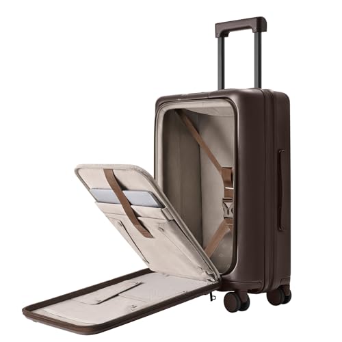 NINETYGO Carry On Luggage 22x14x9 Airline Approved, Top Opening 20 Inch Suitcase with Front Compartment, Expandable, Coffee-Infused PC Shell, Eco-Friendly, Cup Holder, TSA, Spinner Wheels (Americano) - color: 01-Dark Chocolate Americano, size: Carry-On 20