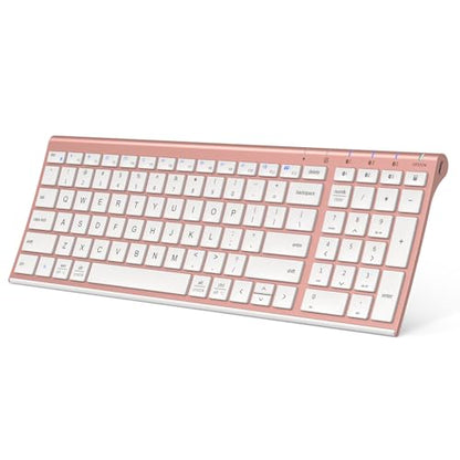 iClever BK10 Bluetooth Keyboard, Wireless Rechargeable Ultra-Slim Keyboard with Long Battery Life, Compatible with iOS, Android, Windows, Mac for iPad, Tablet, Laptop, PC, Phone (Rose Gold) - color: rose gold