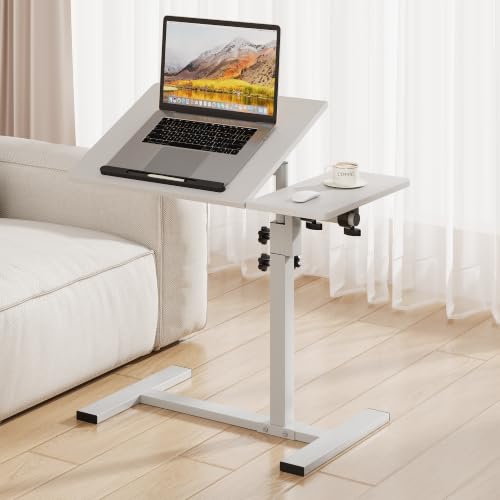 Overbed Table with Wheels Rolling, Adjustable Mobile Bedside Desk, Flip-Top, Laptop Table, C Shaped End Side Table for Couch, Sofa, Bed, Recliner and Home Use, Large White - color: Large White