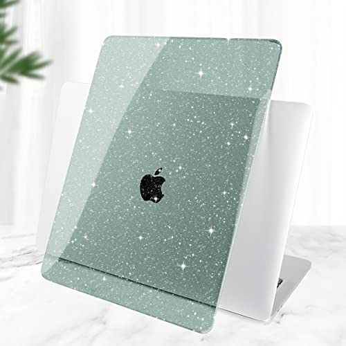 DONGKE for MacBook Air 13 inch Case 2021-2018 Release A2337 M1 A2179 A1932, Bling Plastic Hard Shell Case & Keyboard Cover Only Compatible with MacBook Air 13 inch Retina Fits Touch ID, Sparkly Green - color: Sparkly Midnight Green
