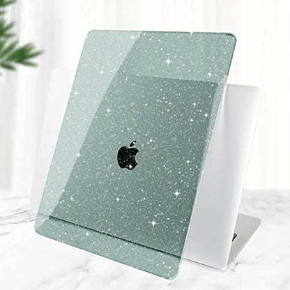 DONGKE for MacBook Air 13 inch Case 2021-2018 Release A2337 M1 A2179 A1932, Bling Plastic Hard Shell Case & Keyboard Cover Only Compatible with MacBook Air 13 inch Retina Fits Touch ID, Sparkly Green - color: Sparkly Midnight Green