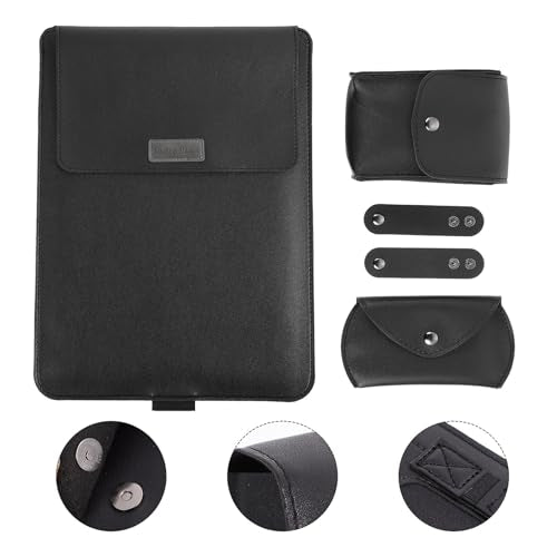 Alipis Laptop Sleeve with Stand and Cable Strap 15-inch Portable Laptop Case Bag Set, Protective Storage Pouch with Mouse and Data Line Compartments, Black, Travel Carrying Organizer
