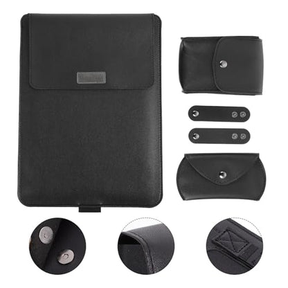 Alipis Laptop Sleeve with Stand and Cable Strap 15-inch Portable Laptop Case Bag Set, Protective Storage Pouch with Mouse and Data Line Compartments, Black, Travel Carrying Organizer