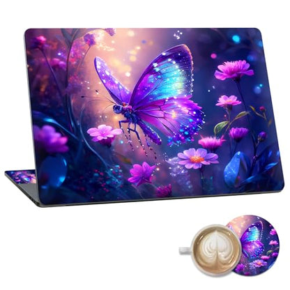 Laptop Skin Sticker Decal 15.6 Inch,12 13 13.3 14 15 15.6 in Laptop Netbook Skins for Notebook,Art Decal Removable Waterproof Scratch Resistant,Universal Vinyl Cover,Glitter Butterfly Purple - color: Glitter Butterfly Purple