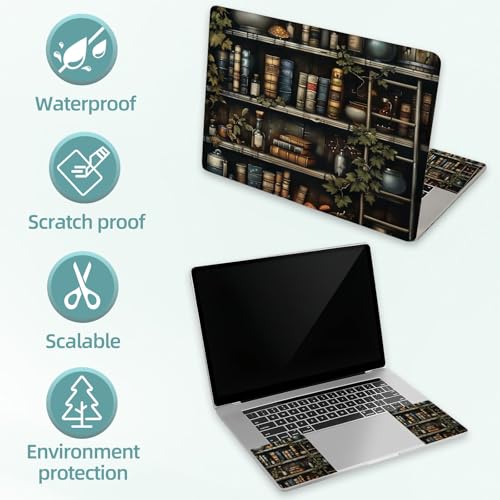 Universal Laptop Skin Decal, 3-Piece Vinyl Protector for 12 13 14 15.6" Notebook, Waterproof Anti-Scratch, Easy Trim & Bubble-Free Finish, Bookshelf Filled with Various Books - color: Bookshelf Filled with Various Books