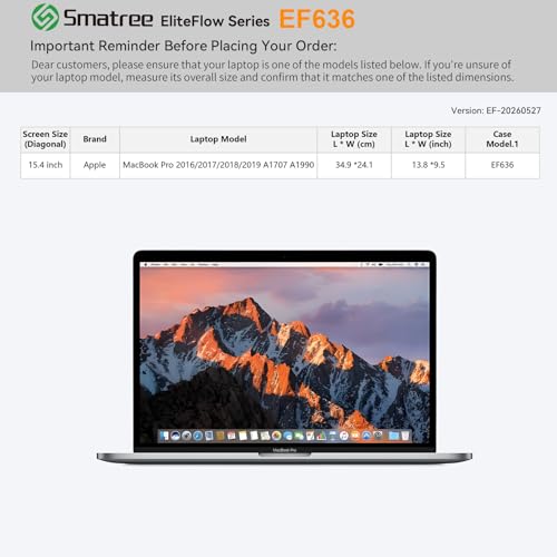 Smatree EliteFlow Laptop Sleeve Case for 15.4 inch Apple MacBook Pro 2019 | for 15.4 inch Apple MacBook Pro 2016/2017/2018/2019 A1707 A1990,with Accessory Pocket(EF636) - size: 1.07| for APPLE 15.4" MacBook Pro 2019-2016(EF636)