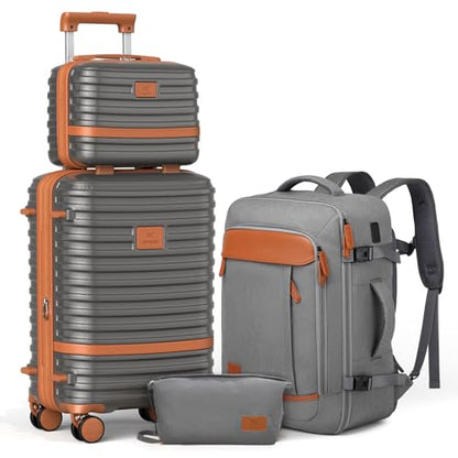 Joyway Expandable Carry on Luggage Sets Airline Approved, Lightweight Hard Shell 20 Inch Carry-on Suitcase with Spinner Wheels, Grey - color: Grey, size: 4 piece sets (13/20)