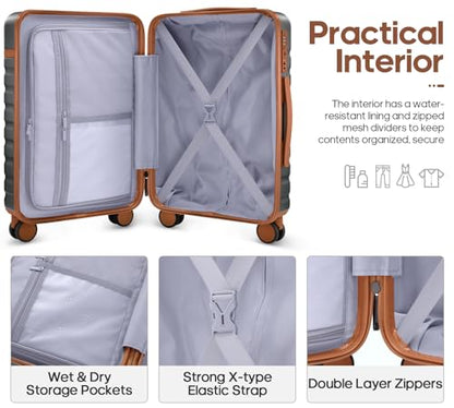 UKEIN Luggage Sets 3 Piece, Carry On Luggage 20In With Spinner Wheels,PC Hardside Suitcase Set with TSA Lock,Durable Carry On Suitcase With Travel Backpack for Men (Grey, 3 piece set (20inch)) - color: Grey, size: 3 piece set (20inch)
