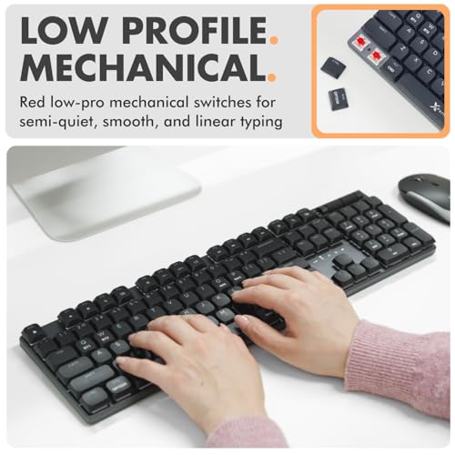 X9 Slim Mechanical Keyboard Wireless – Low Profile Red Switches, Triple Mode (Bluetooth + 2.4GHz + USB), Full Size 107-Key with Number Pad, Backlit, Rechargeable – Quiet Typing for Mac and PC