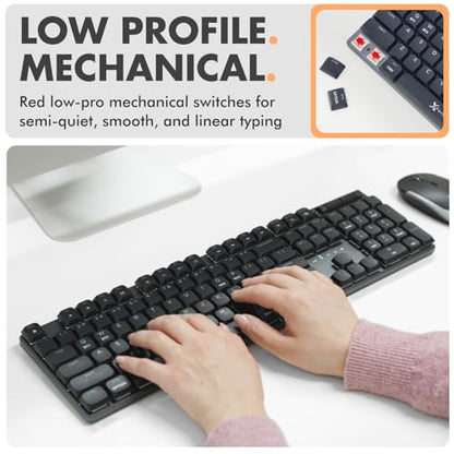 X9 Slim Mechanical Keyboard Wireless – Low Profile Red Switches, Triple Mode (Bluetooth + 2.4GHz + USB), Full Size 107-Key with Number Pad, Backlit, Rechargeable – Quiet Typing for Mac and PC