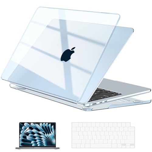 EooCoo Case for MacBook Air 15 inch M5 M4 M3 M2 2026-2023, Crystal Sky Blue | Easy to Install, Sturdy, Plastic Hard Shell Case & Keyboard Cover & Screen Protector, Model: A3448 A3241 A3114 A2941 - color: Crystal Sky Blue